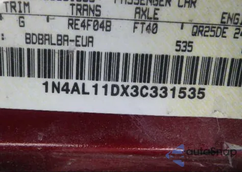 2003 Nissan Altima S/Sl из США, поврежденный, VIN 1N4AL11DX3C331535